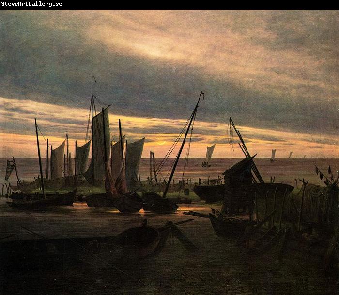 Caspar David Friedrich Schiffe im Hafen am Abend